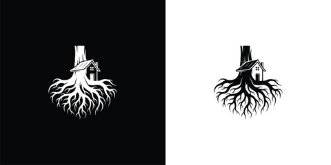 Tree Roots House Logo Nature Growth Stability Home. © Ilinois