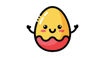 Fototapeta premium Cute yellow easter egg character with pink cheeks and wavy bottom isolated on transparent background