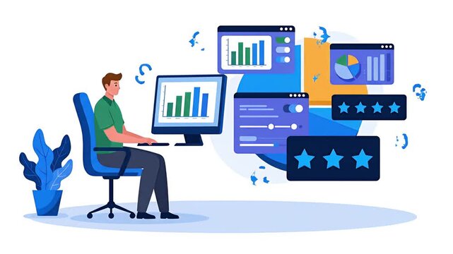 business person working with infographic illustration animated video
