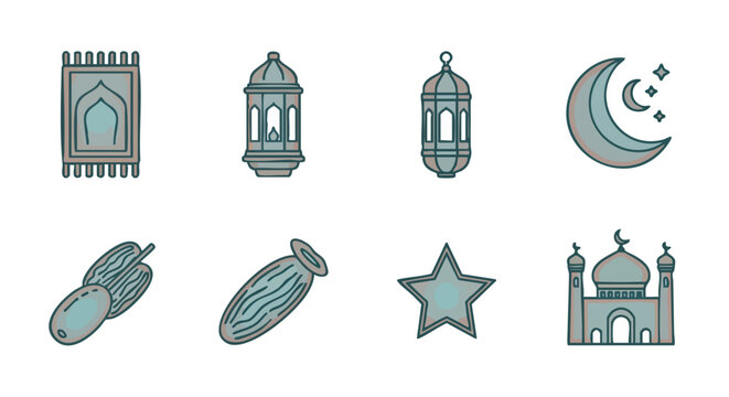 Ic&ocirc;nes Minimalistes du Ramadan Sarcelle et Cuivre