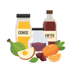 Bottles of Juice and Fresh Fruits