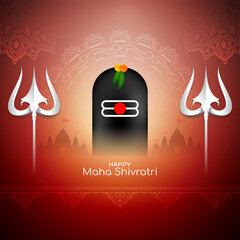 Happy Maha Shivratri Indian festival card with trishul and shiv linga