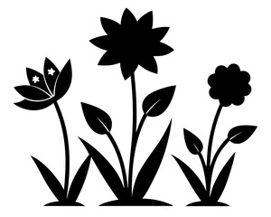 Obraz premium Seasonal Spring Flowers Silhouette Vector Illustration, Garden Floral Art