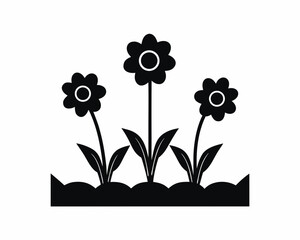Seasonal Spring Flowers Silhouette Vector Illustration, Garden Floral Art