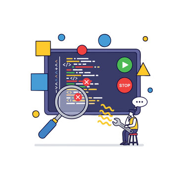 Developer Debugging Code with Magnifying Glass