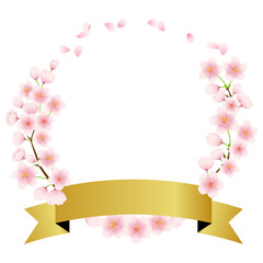 ピンクの桜の花のリースとリボンのベクターイラストレーション。