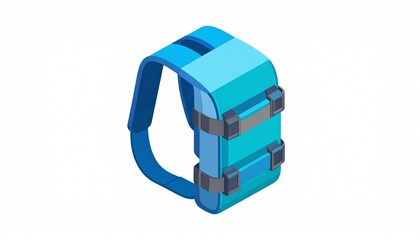 Obraz premium 3D blue backpack with stacked books isolated on white background for education and learning concept