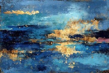 Intriguing Blue Landscape With Golden Accents Dancing Through the Waves Generative AI