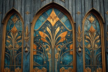 Blue Elegance Shines Through Intricate Art Deco Designs in Stunning Detail Generative AI