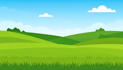 Fototapeta premium Vibrant green rice field landscape sunny day clear blue sky agriculture nature