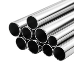 A stack of shiny metal pipes on a black background