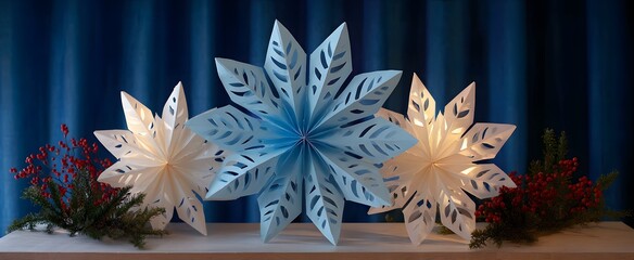 Naklejka premium Enormous snowflake crafts twinkle like frosty stars in festive holiday decor skies