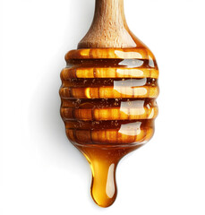 honey dripping from a wooden honey dipper, isolated on a transparent background ,clipping path, 