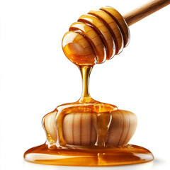 honey dripping from a wooden honey dipper, isolated on a transparent background ,clipping path, 