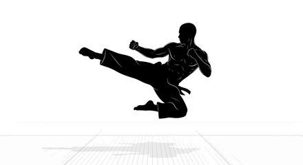 Obraz premium Martial arts athlete in dynamic kicking pose with one leg extended