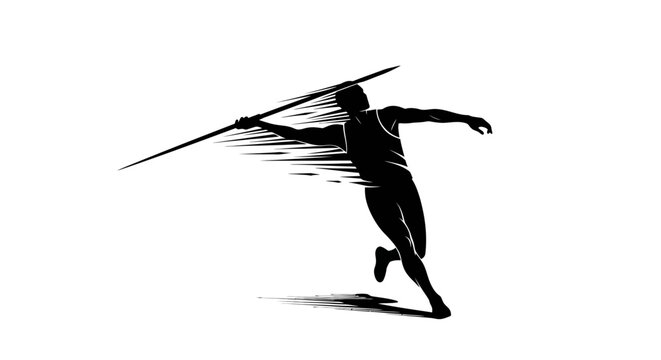 Dynamic javelin thrower in powerful motion silhouette