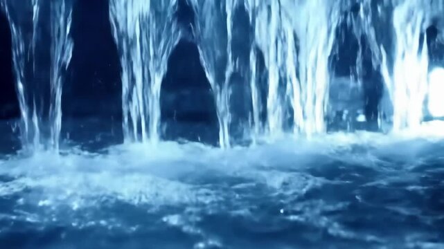 Water cascades into a pool creating ripples and splashes