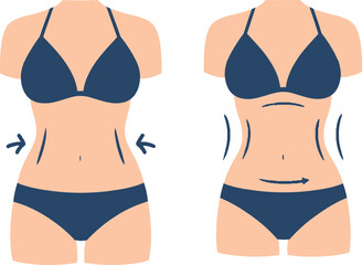 Woman's body transformation with weight gain and loss