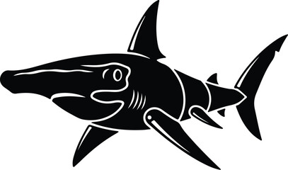 Fototapeta premium silhouette hammerhead shark marine animal icon on white background vector design