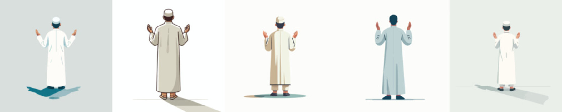 vector islamic man standing gesture praying on ramadan back view