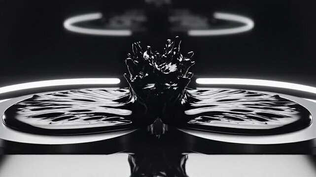 Fascinating Ferromagnetic Fluid Dynamics Abstract Art Displayed in a Futuristic Setting with Dynamic Spikes and Waves