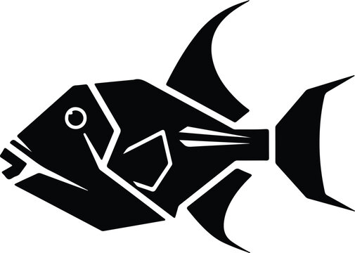 silhouette stylized tropical triggerfish icon with sharp fins for marine vector design