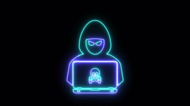 Hacker neon icon 4K video animation	
