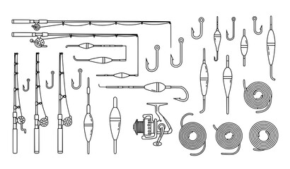 Black thin line fishing line icon set with editable strokes vector © Boloram