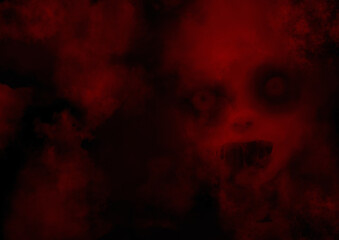 赤の怨霊や煙が蠢く不気味な背景画像