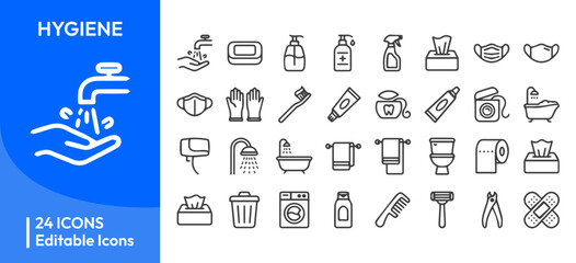 Obraz premium Hygiene and Cleaning Line Icon Set