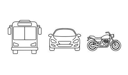 Minimal bus car and motorcycle thin line icons for transport design © MstNadiya