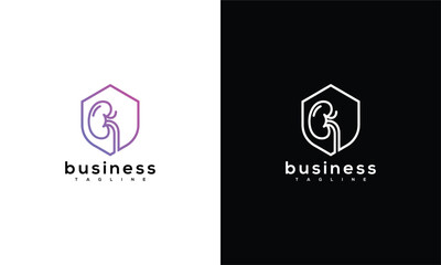 Kidney Medical Healthcare Logo - Shield Protection Symbol for Urology Clinic Branding.