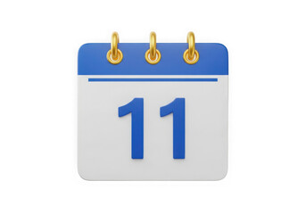 A blue and white calendar icon with the number eleven on it isolated on transparent background
