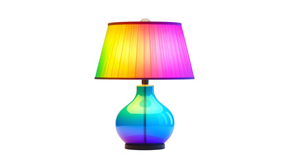 Obraz premium A vibrant, colorful desk lamp with a rainbow-hued lampshade, and a pear-shaped base. The entire object has a glossy finish