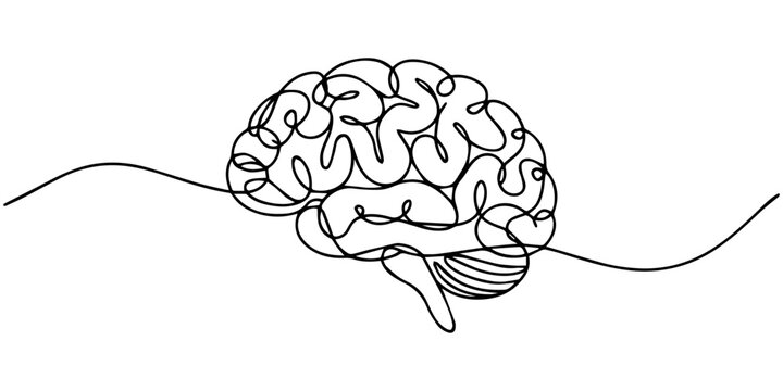 Human brain creativity vs logic chaos and order a continuous line drawing concept, organised vs disorganised left and right brain hemispheres as a chaos theory metaphor, one line vector illustration