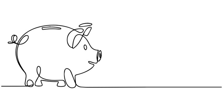 piggy bank one continuous line art, Vector illustration, One line art, Line art graphic style