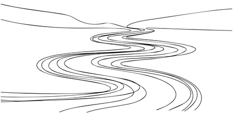 Single continuous line drawing of a scenic karst mountain landscape Boat on a river in Guilin China in one line art style vector illustration © JCS Graphic Design 
