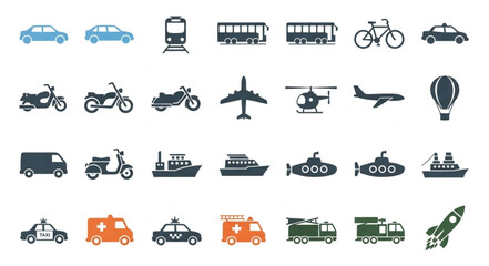 Collection of various transportation vehicles and modes of travel. © vina