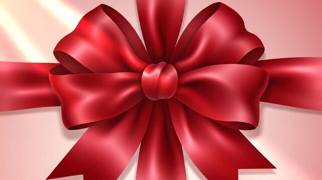 Elegant red bow on soft pink background for festive gift presentation