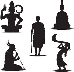 Silhouette of various people in different poses and activities