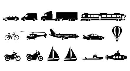 Collection of various transportation vehicles and modes of transport. © vina