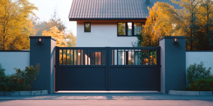 Modern house entrance gate with autumn colors surrounding it  