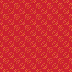 chinese lunar new year seamless pattern with gold coins on red background