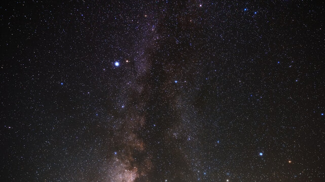 Milky way stars and constellations with a galaxy background photographed from a dark countryside location.