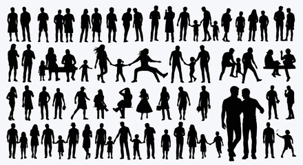 A comprehensive collection of diverse human silhouettes, showcasing individuals and families in various poses and activities.