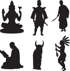 Silhouettes of people from different cultures and professions  various human figures