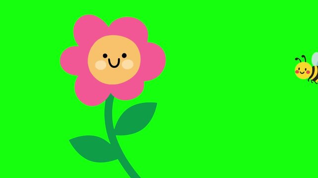 Cute Cartoon Bee Flying and Landing on Flower Animation 2D Green Screen Overlay