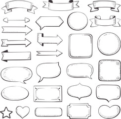 Obraz premium Hand drawn black and shapes arrows banners frames and speech bubbles handdrawn