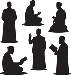 silhouettes of people in various prayer and reading positions