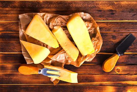 cheese with spice and fresh herb on a table